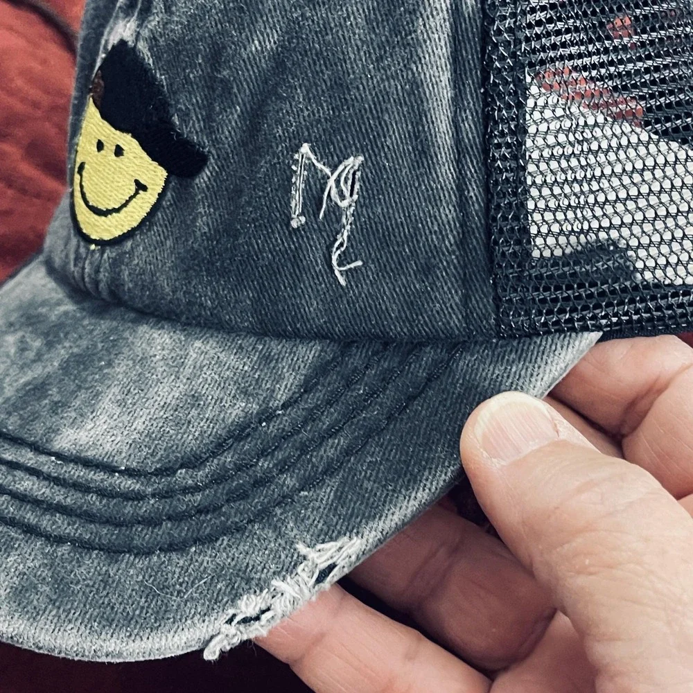 NWT C.C Kids Hat Cap‎ Strap Back Girls Black Smiley Face Ponytail Adjustable